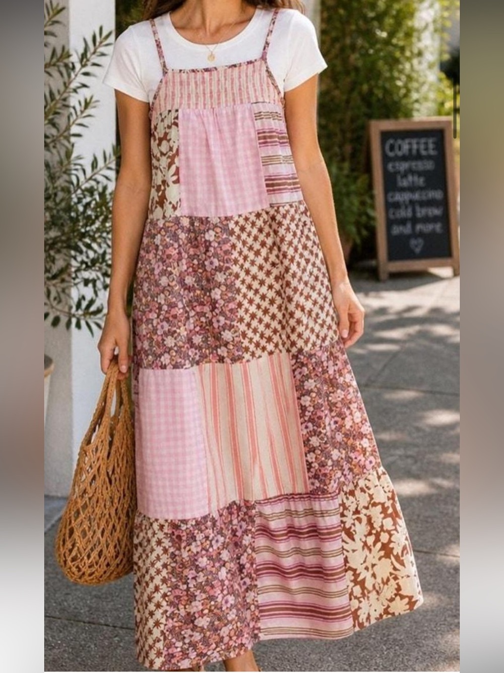 Universal Thread Pink and Brown Patchwork Maxi Dress